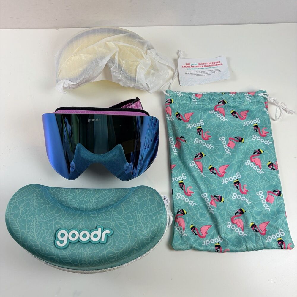 Goodr Pink Bunny Slop Dropout Snow Goggles + Extra Lens + Case + Bag